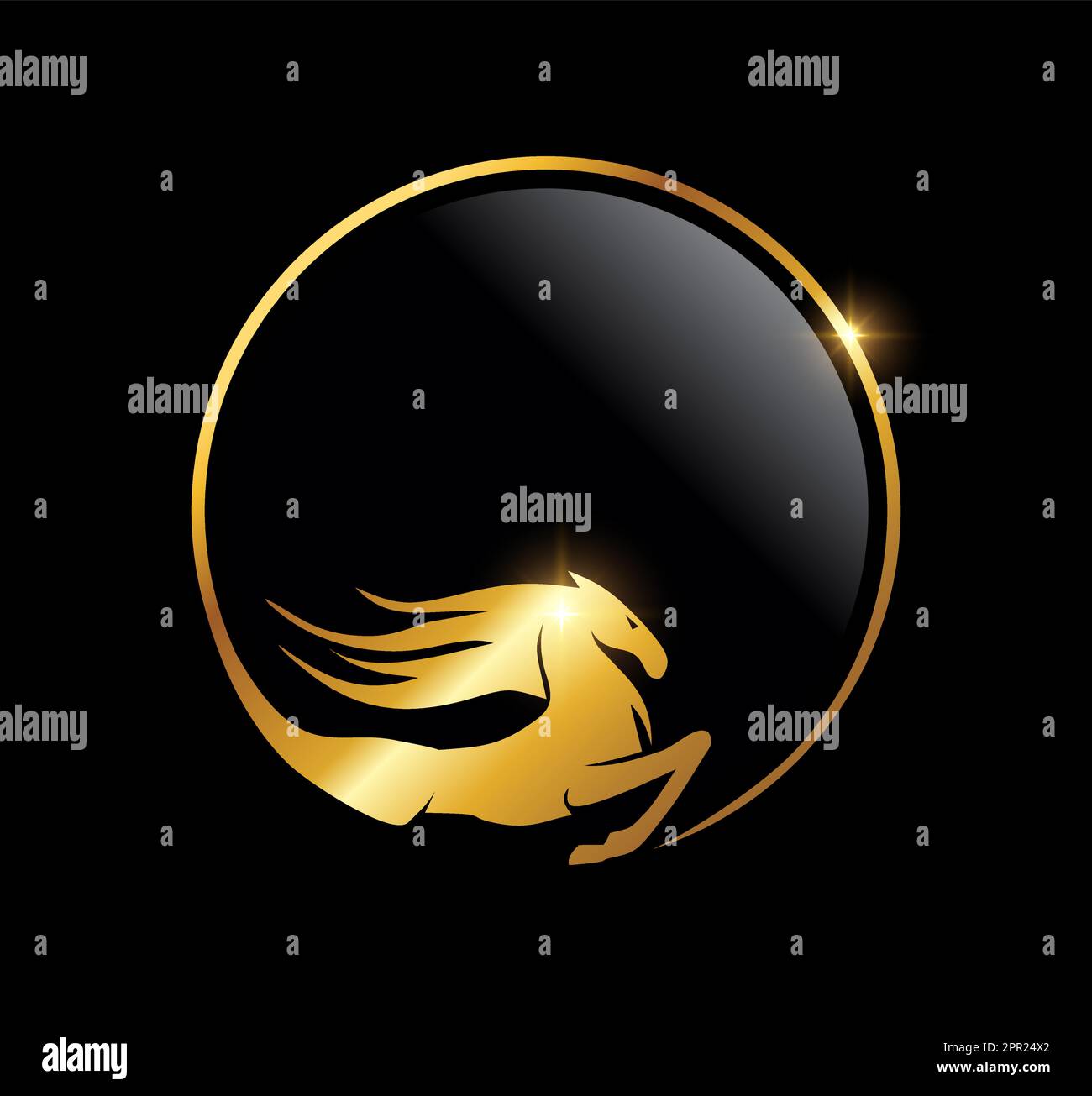 Golden Circle Horse Logo-Vektorsymbol Stock Vektor