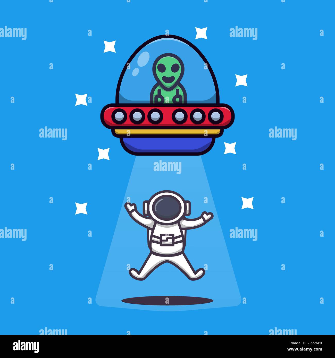 Alien-Entführung Astronaut Strahlen ufo Stock Vektor