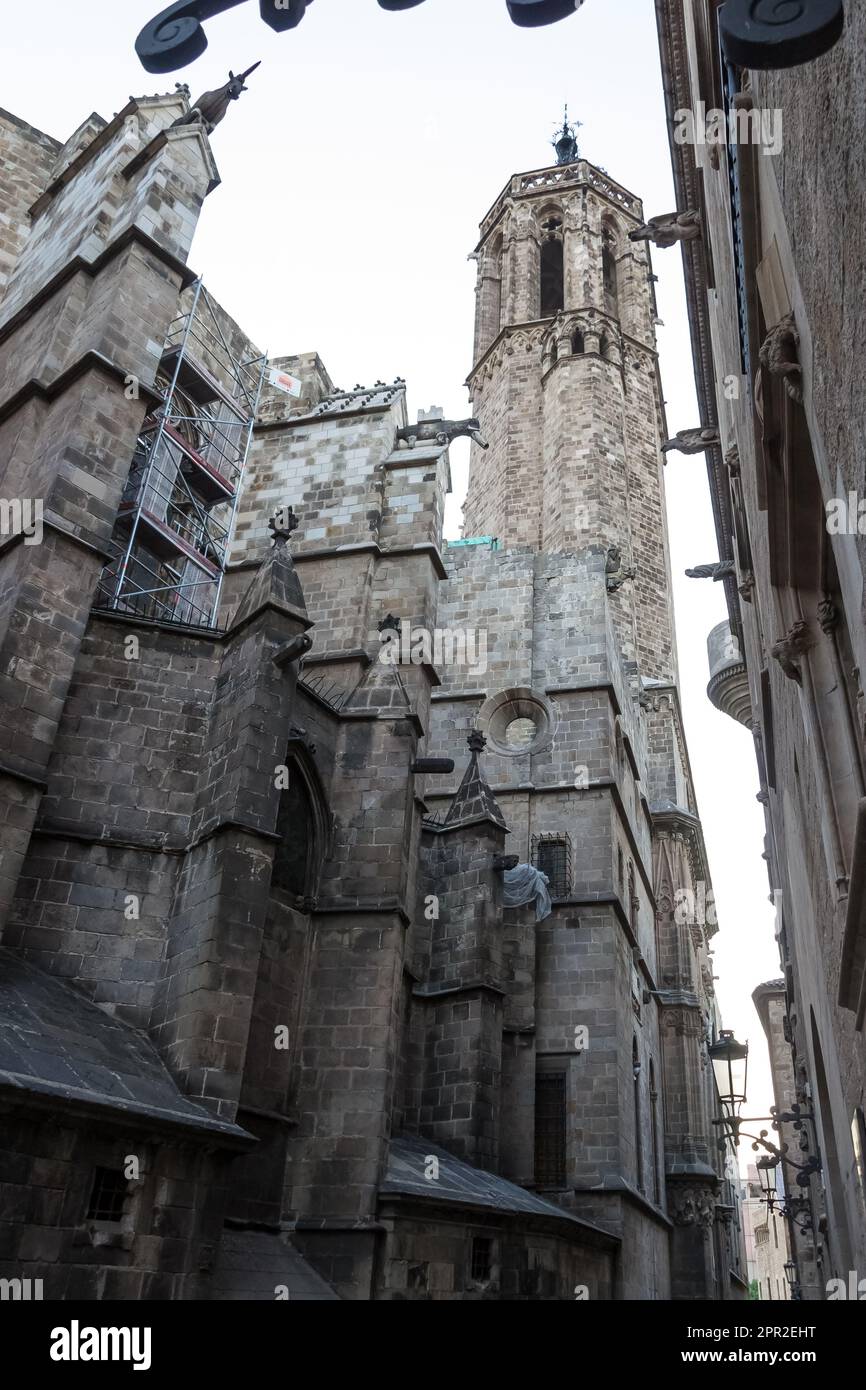 Architektonisches Detail der Kathedrale des Heiligen Kreuzes und der Heiligen Eulalia, auch bekannt als Kathedrale von Barcelona, die gotische Kathedrale Stockfoto