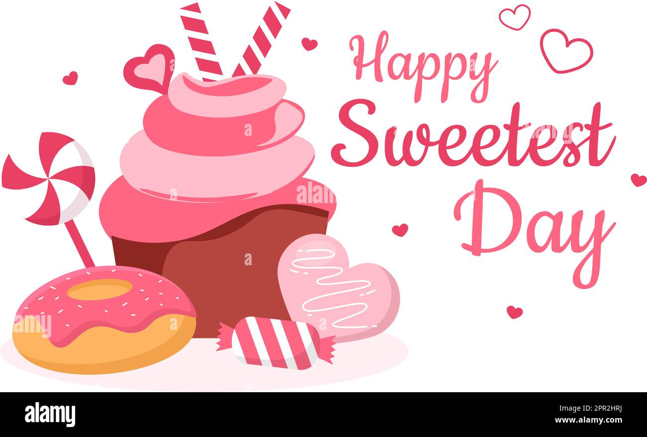 Happy Sweetest Day am 21. Oktober Sweet Holiday Event Handgezeichnete Cartoon Flat Illustration mit Cupcakes und Candy auf einem rosa Hintergrund Stock Vektor