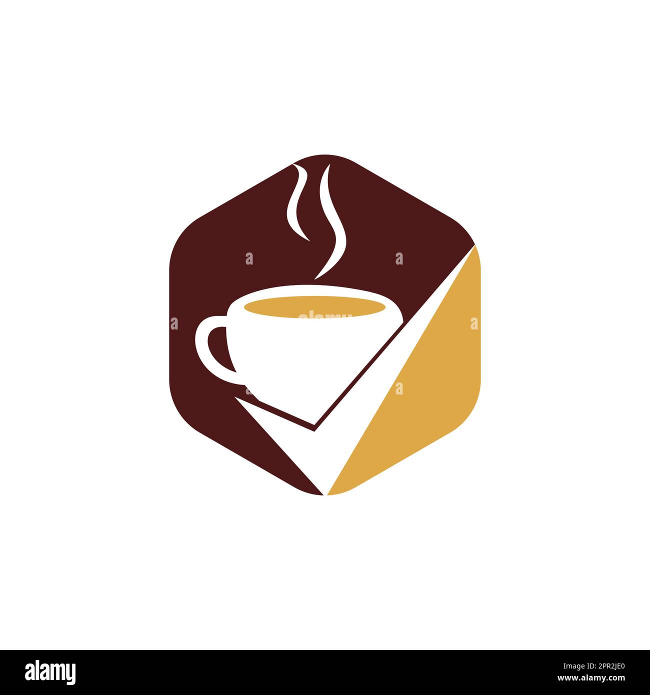 „Coffee Check“-Vektor-Logo. Kaffeetasse mit einem Häkchen. Stock Vektor