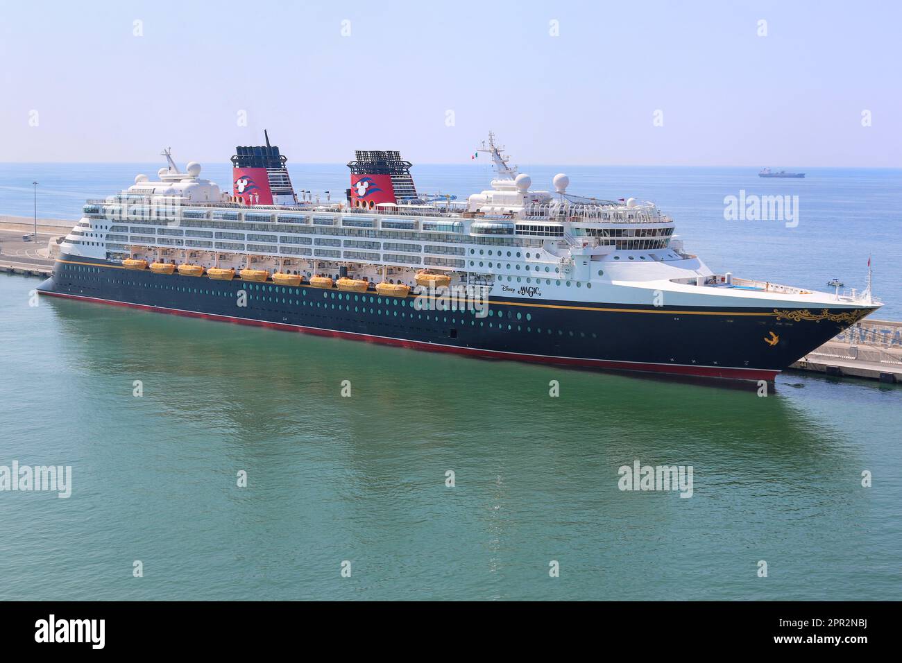Rettungsboote testen an Bord des Kreuzfahrtschiffs Disney Magic, Disney Cruise Line. Stockfoto