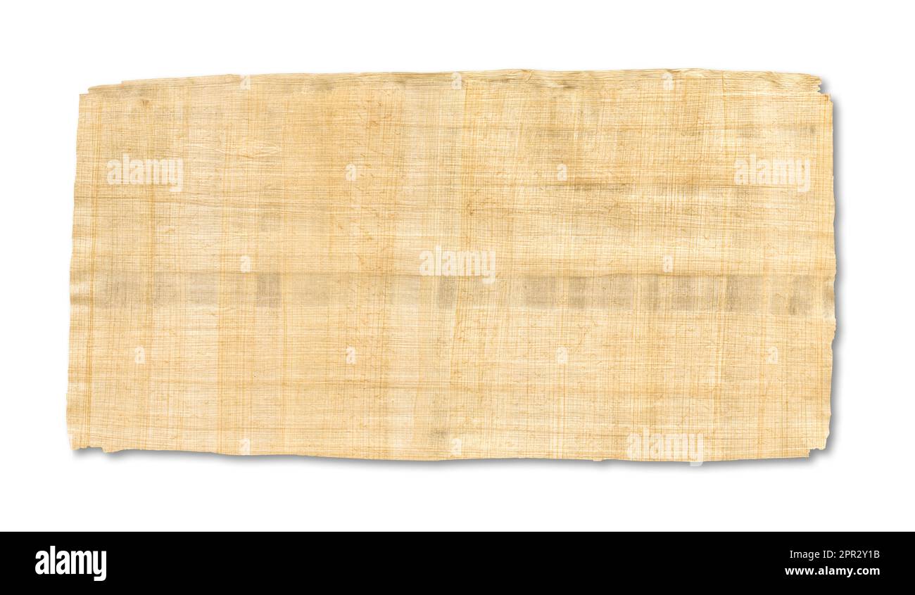 Alte braune Papyrus-Textur isoliert auf weißem Hintergrund. Bannerhintergrund Stockfoto
