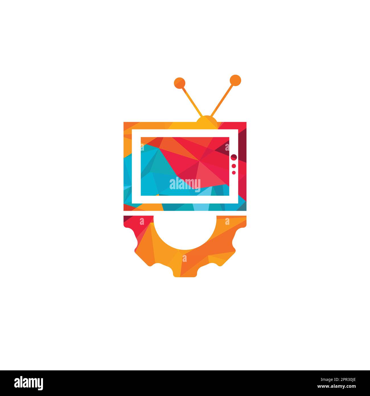 TV Gear Vector-Logo. TV-Reparaturlogo. TV- und Mechaniksymbol oder Symbol. Stock Vektor