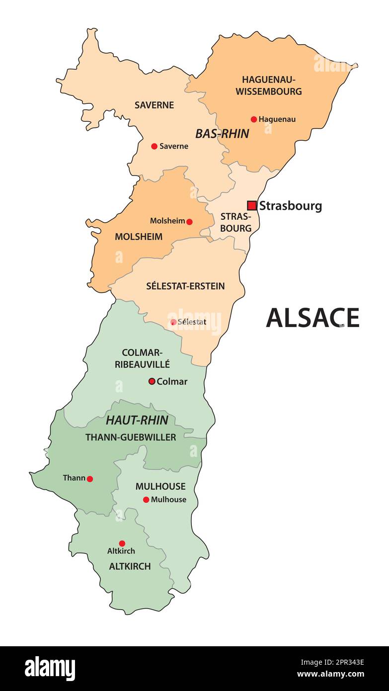 Verwaltungskarte der französischen Kulturregion Elsass Stock Vektor