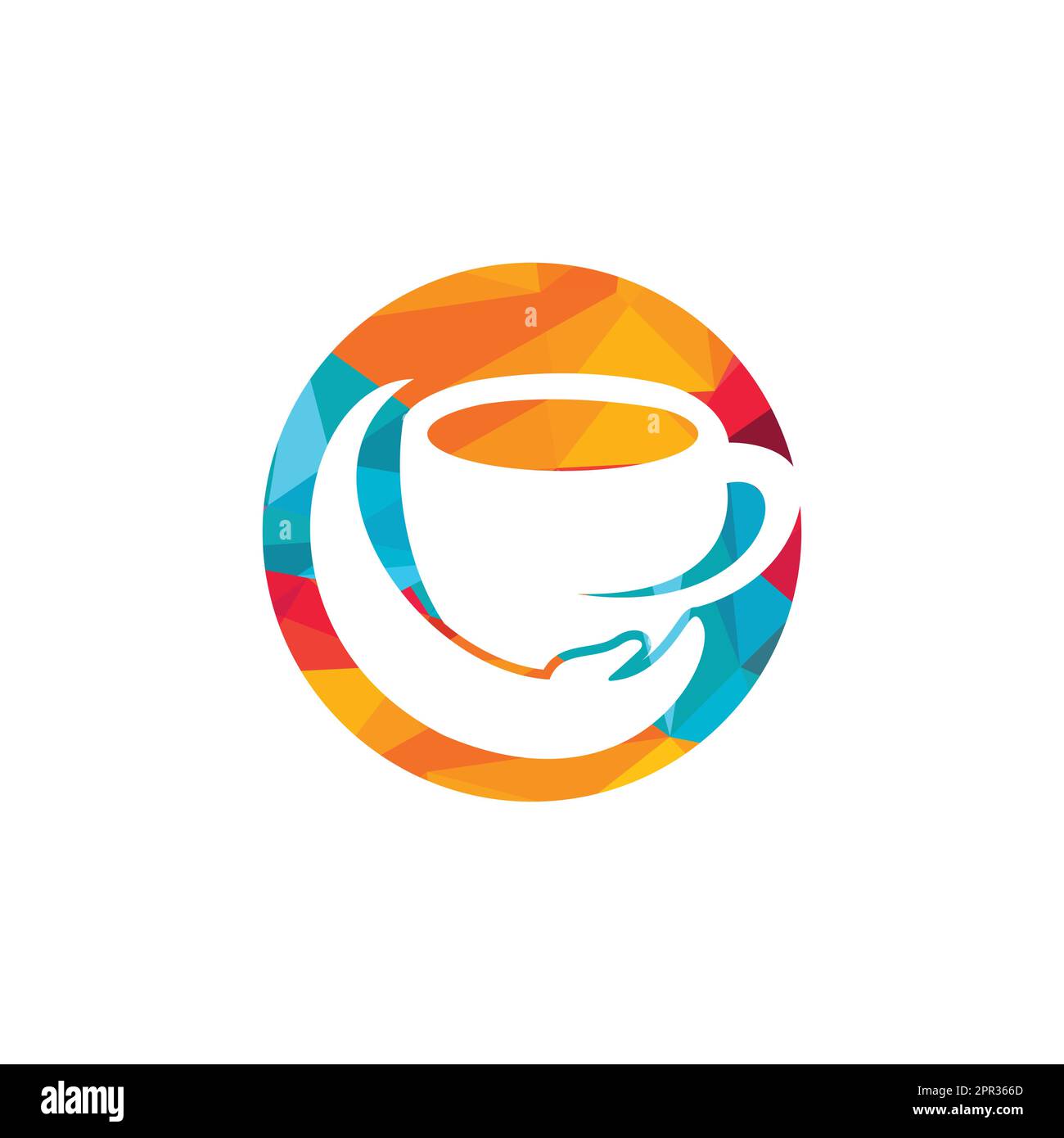 Coffee Care Vector-Logo-Design. Design mit Kaffeetasse und Hand-Symbol. Stock Vektor