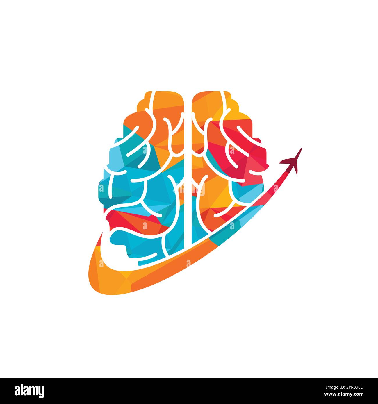 Intelligentes Reisevektor-Logo. Brain Travel Logo-Design. Stock Vektor