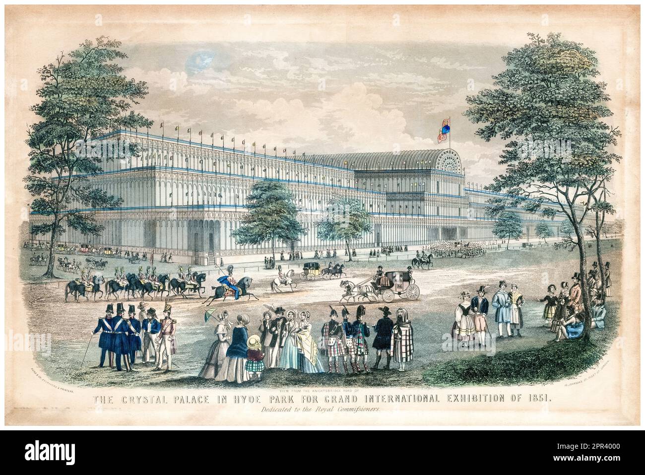 Außenansicht der Knightsbridge Road of the Crystal Palace, erbaut für die Great Exhibition 1851 in Hyde Park, London, England, Lithografiedruck von Read & Co, ca. 1851 Stockfoto