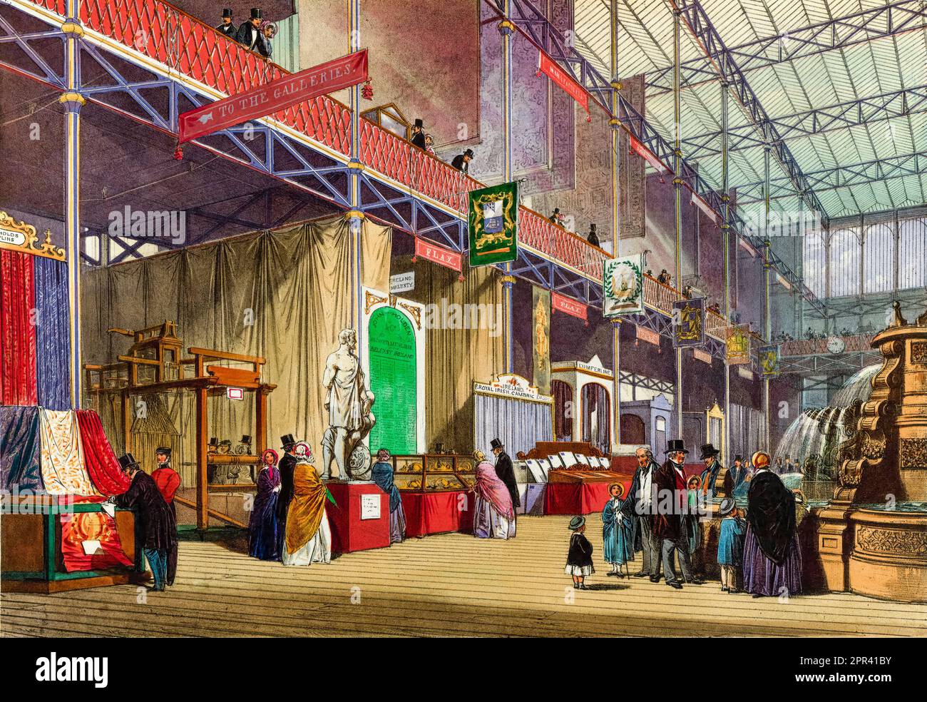 Textilien: Ausstellung über Flachsprodukte in der Great Exhibition 1851 in London, England, Illustration von Joseph Nash, 1854 Stockfoto