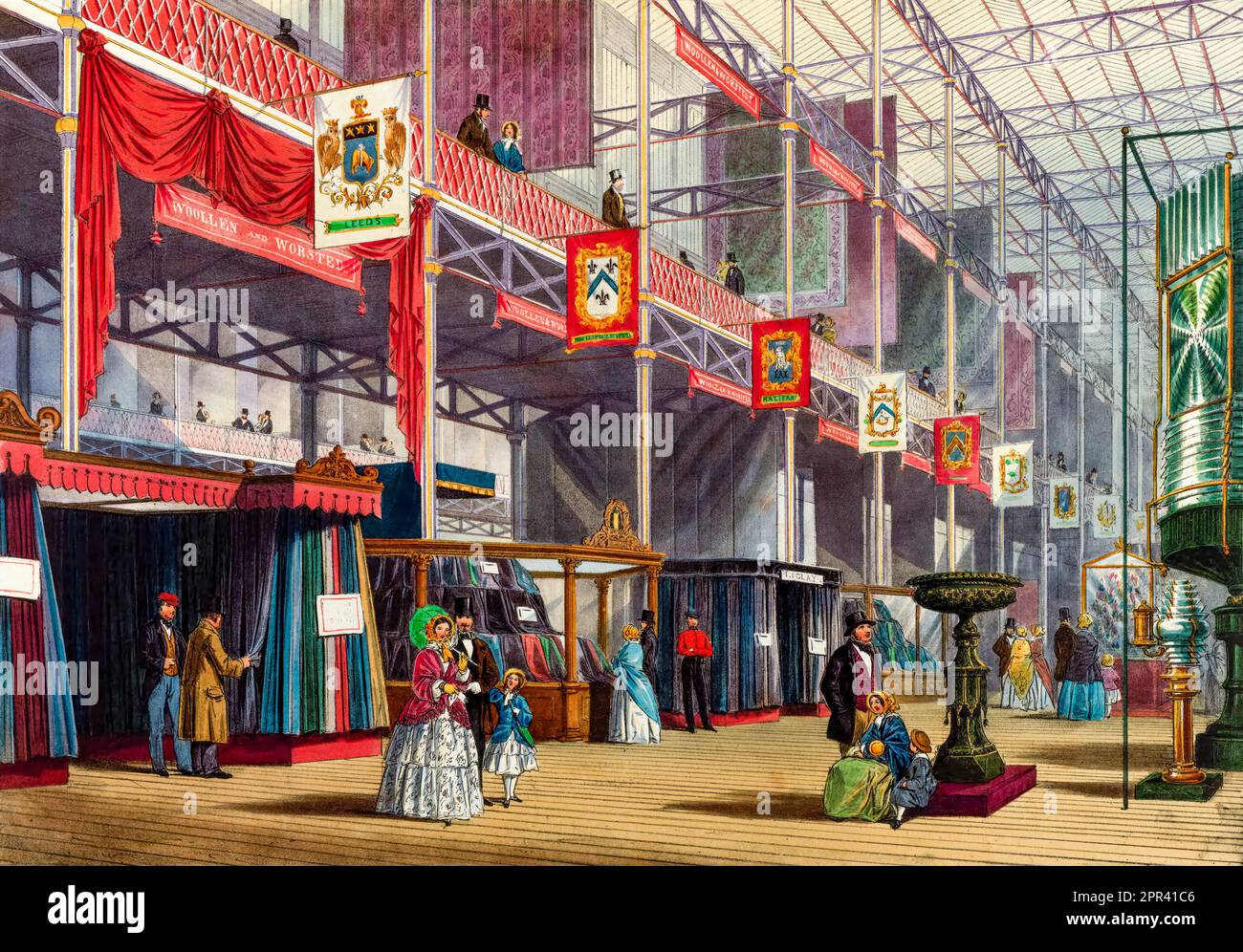 Ausstellung zu Produkten aus British Woollen in der Great Exhibition 1851 in London, England, Illustration von Joseph Nash, 1854 Stockfoto