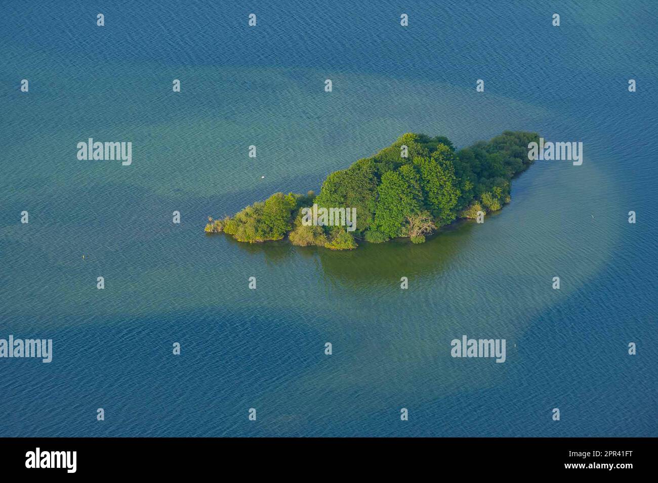 Moewenburg Island im Biosphaere-Reservat Schaalsee, Luftaufnahme, Deutschland, Mecklenburg-Vorpommern, Schaalsee Stockfoto