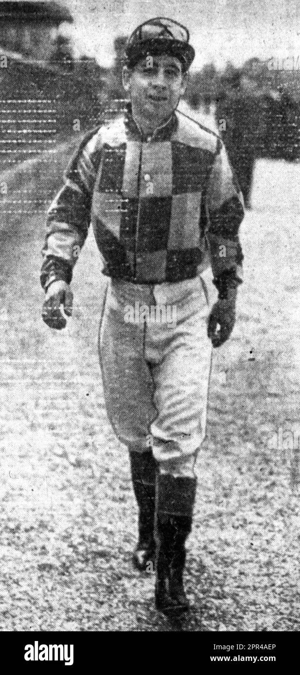 John Eric „Johnny“ Longden (14. Februar 1907 bis 14. Februar 2003) war ein Jockey der American Hall of Fame und des National Champion und Trainer von Thoroughblred-Rennpferden, geboren in Wakefield, Yorkshire, England. Sein Vater emigrierte 1909 nach Kanada und siedelte sich in Taber, Alberta, an Stockfoto