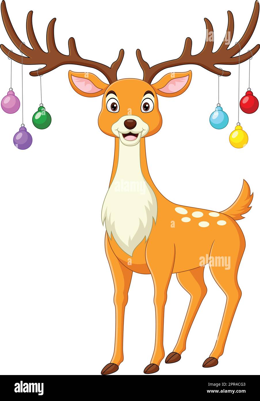 Cute Hirsch Cartoon mit weihnachtskugeln auf den Hörnern Stock Vektor