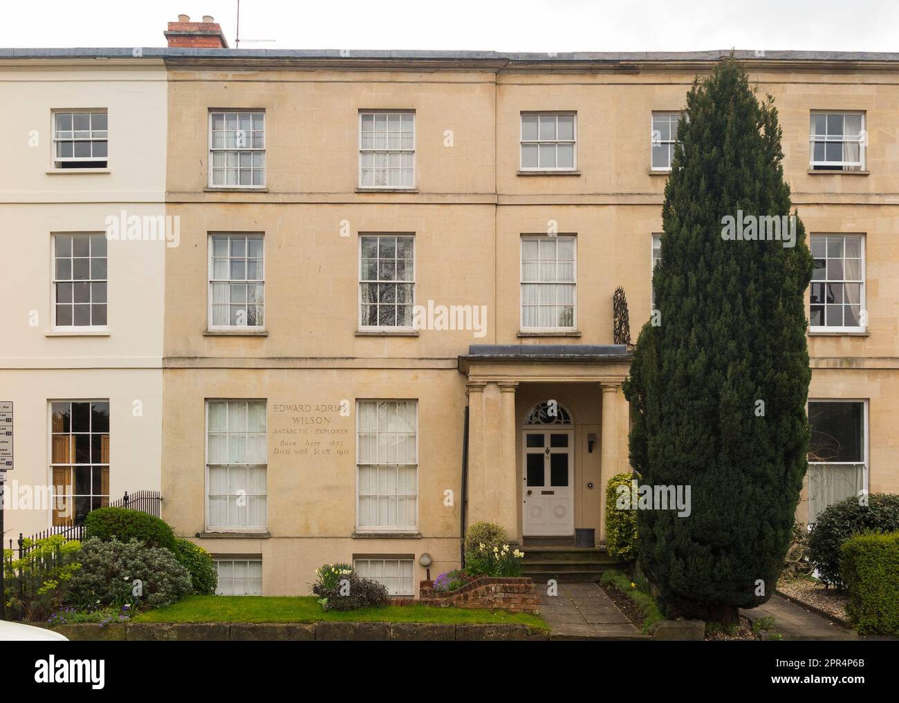 Haus Geburtsort des Doktors / Dr. Edward Adrian Wilson, der zusammen mit Captain Scott bei der Terra Nova Expedition zum Südpol umkam. 91 Montpellier Terrace, Cheltenham. UK. (134). Stockfoto