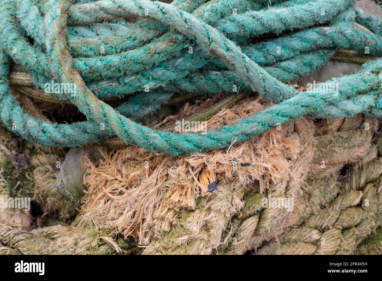 Altes dickes Segelseil, Nahaufnahme. Große Linien Stockfoto