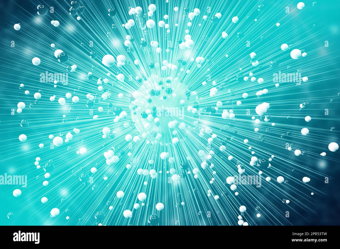 Radiale Grün-Explosion von Energieteilchen Stockfoto