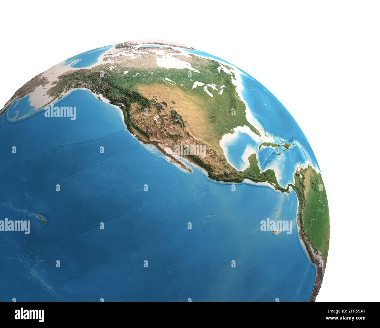 Hochauflösende Satellitenansicht des Planeten Erde mit Fokus auf Nord- und Mittelamerika, Alaska, Kanada, USA, Mexiko – 3D-Darstellung, Elemente davon Stockfoto