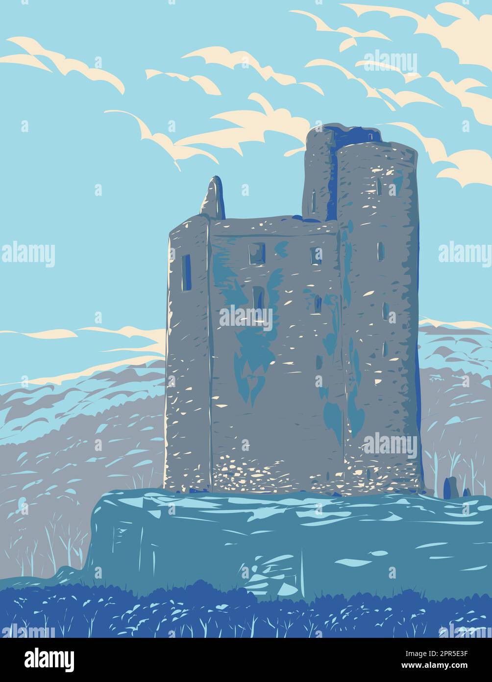 WPA Poster Art von Ballinalacken Castle ein zweistufiges Turmhaus in der Gemeinde Killilagh der Grafschaft Clare, Irland, in der Republik Irland hergestellt Stockfoto