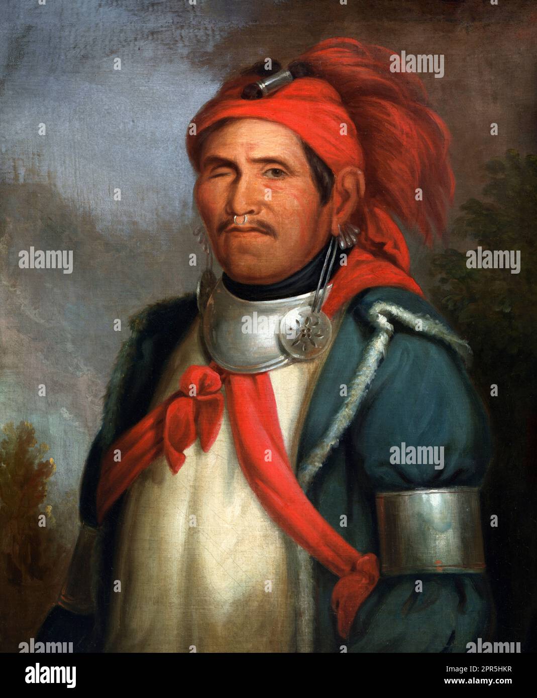 Tenskwatawa. Portrait des religiösen und politischen Führers des Shawnee-Stammes, Tenskwatawa (1775-1836) der amerikanischen Ureinwohner, von Henry Inman nach Charles Bird King, Öl auf Leinwand, c. 1830-33 Stockfoto