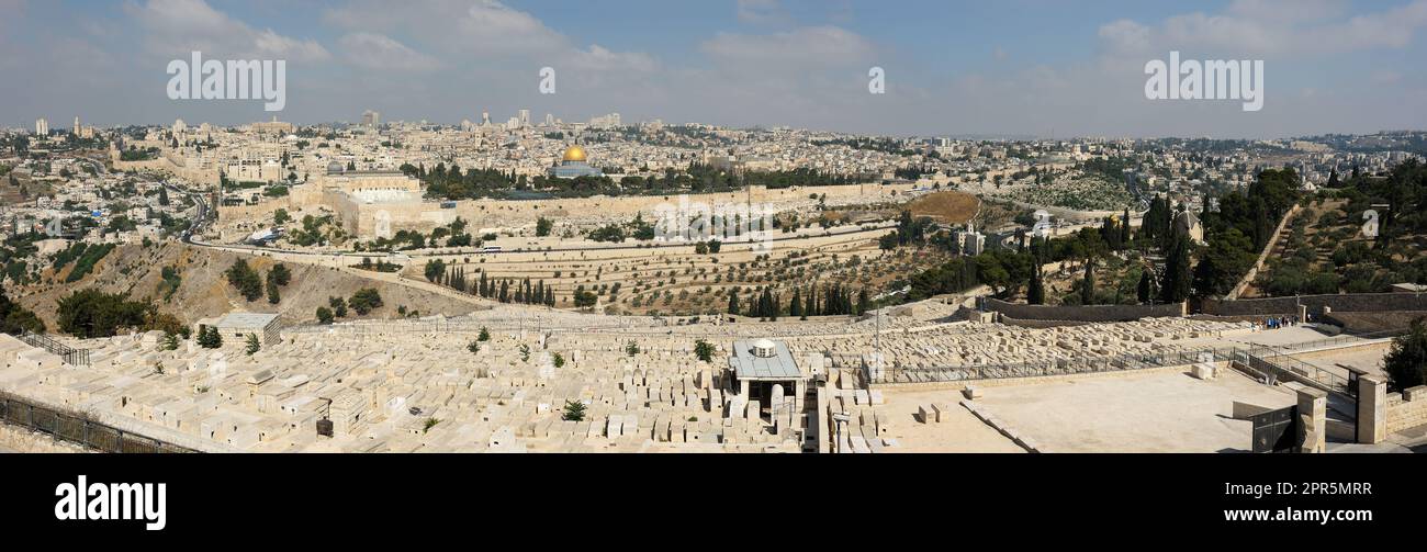 Panorama des alten Jerusalems, Ölbergs und des Kidron-Tals Stockfoto