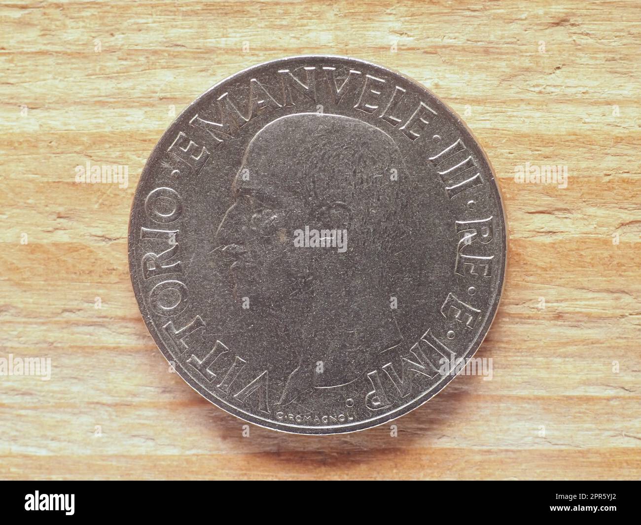 1 Lira-Münze, die König Viktor Emmanuel III. Zeigt, Währung Italiens Stockfoto