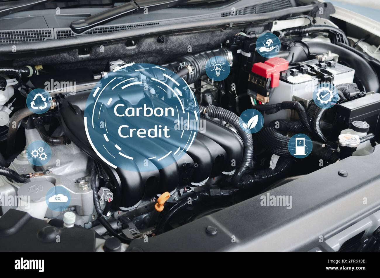 Entwicklung von Emissionsgutschriften zur Reduzierung der globalen Erwärmung für Qualitätswachstum Energiespar-Konzeptauto-Geschäft. Stockfoto
