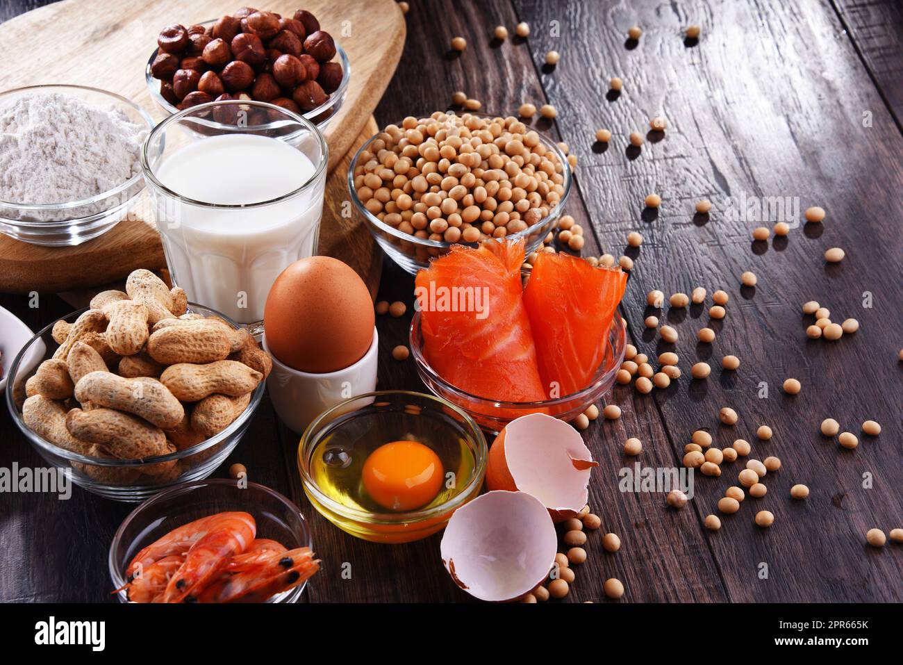 Zusammensetzung mit gängigen Lebensmittelallergenen Stockfoto