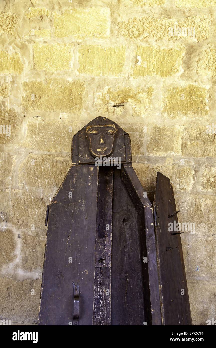 Detail der alten Folterinstrumente der Inquisition, des Schmerzes und der Religion Stockfoto