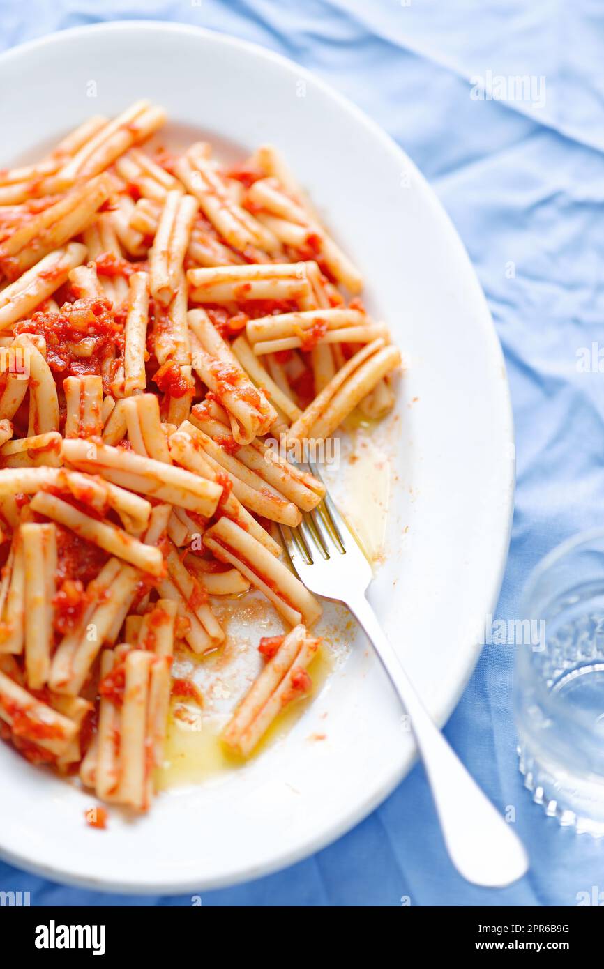 italienische Pasta in Tomatensoße Stockfoto