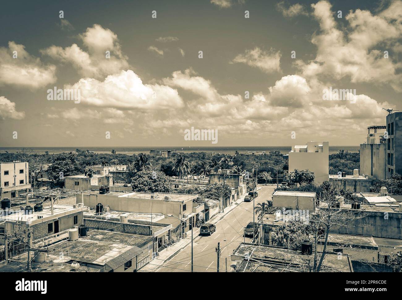 Stadtbild karibik Ozean und Strand Panorama Blick Playa del Carmen. Stockfoto