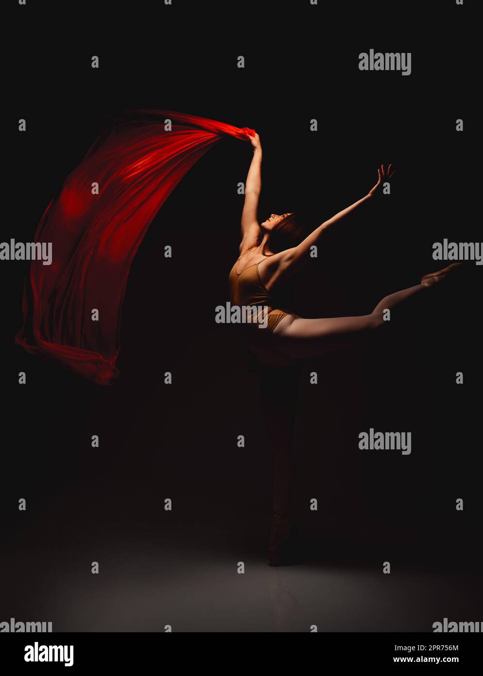 Shell halten mehr als Ihre Aufmerksamkeit. Aufnahme eines Darstellers, der vor dunklem Hintergrund tanzt. Stockfoto