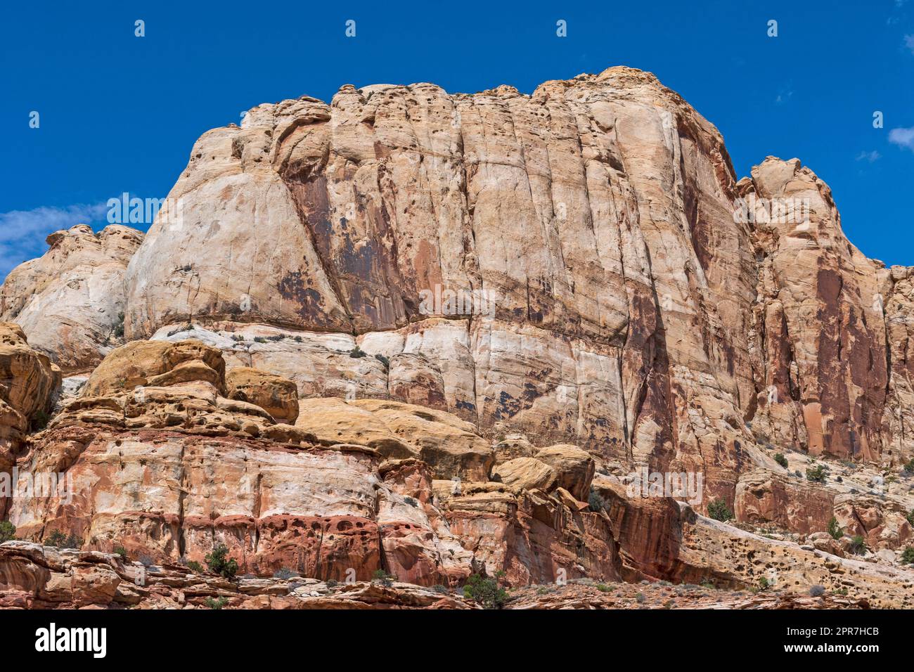 Verdrehte und erodierte Sandsteinmauern in der Wüste Stockfoto