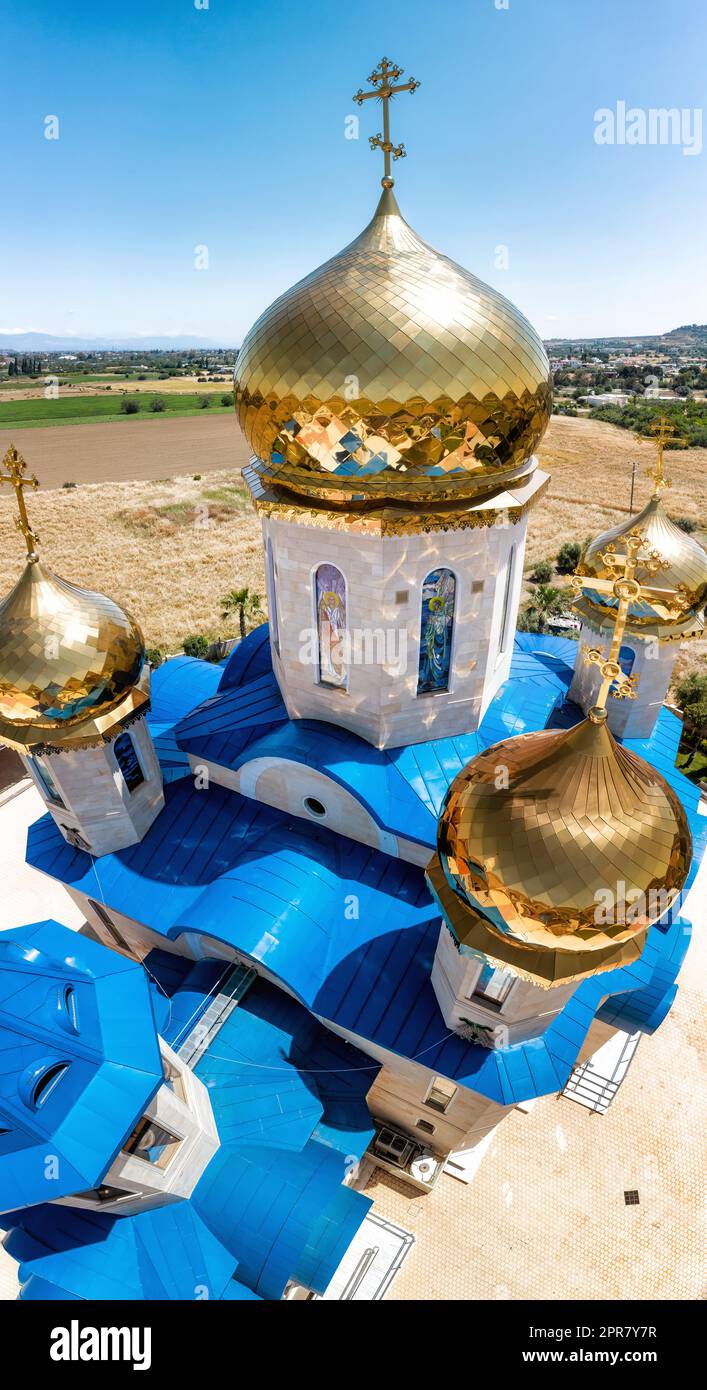 Die Russische Kirche St. Andreas und alle russischen Heiligen. Episkopeio Dorf, Bezirk Nikosia, Zypern. Stockfoto
