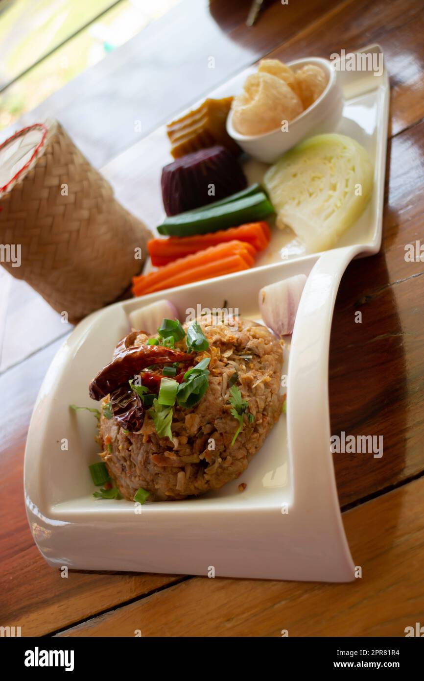 Thailändisches Rezept Baby Jack Fruit Chili Mix Stockfoto