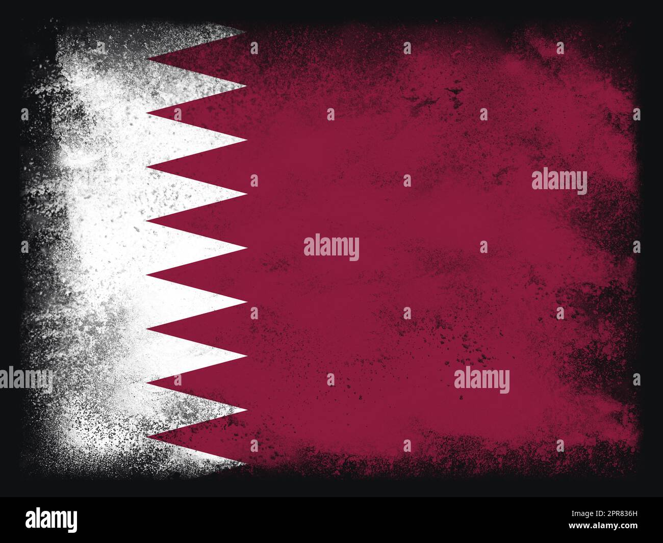 Qatar Flag Designzusammensetzung aus explodierendem Pulver und Farbe, isoliert auf schwarzem Hintergrund für Kopierbereich. Farbenfrohe Explosion abstrakter Staubpartikel. Fußballsymbol der Weltmeisterschaft 2022 zum Drucken Stockfoto