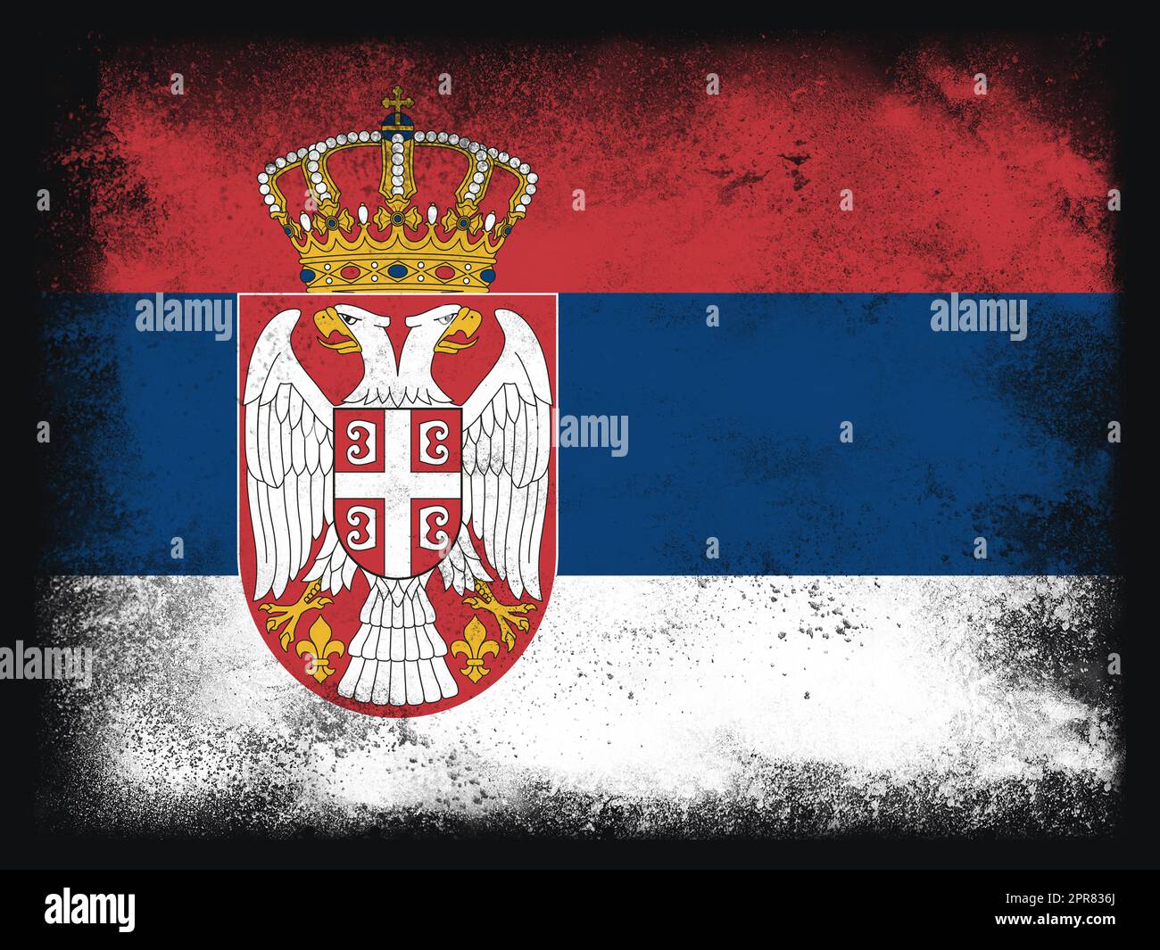 Serbien Flag Designzusammensetzung aus explodierendem Pulver und Farbe, isoliert auf schwarzem Hintergrund für Kopierbereich. Farbenfrohe Explosion abstrakter Staubpartikel. Fußballsymbol der Weltmeisterschaft 2022 zum Drucken Stockfoto