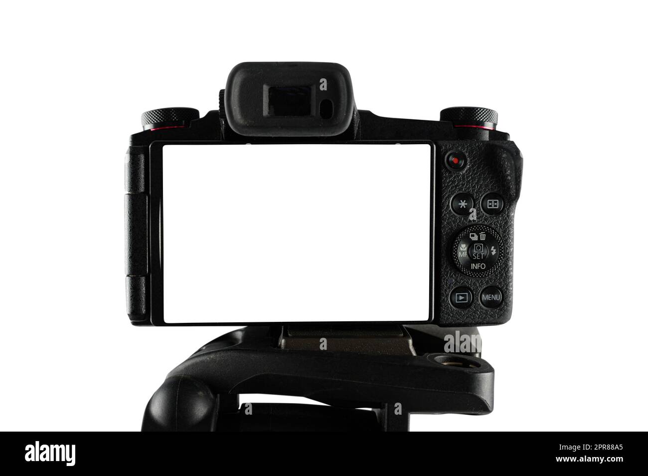 Moderne spiegellose Kamera bereit für Aufnahmen mit leerem Bildschirm Stockfoto