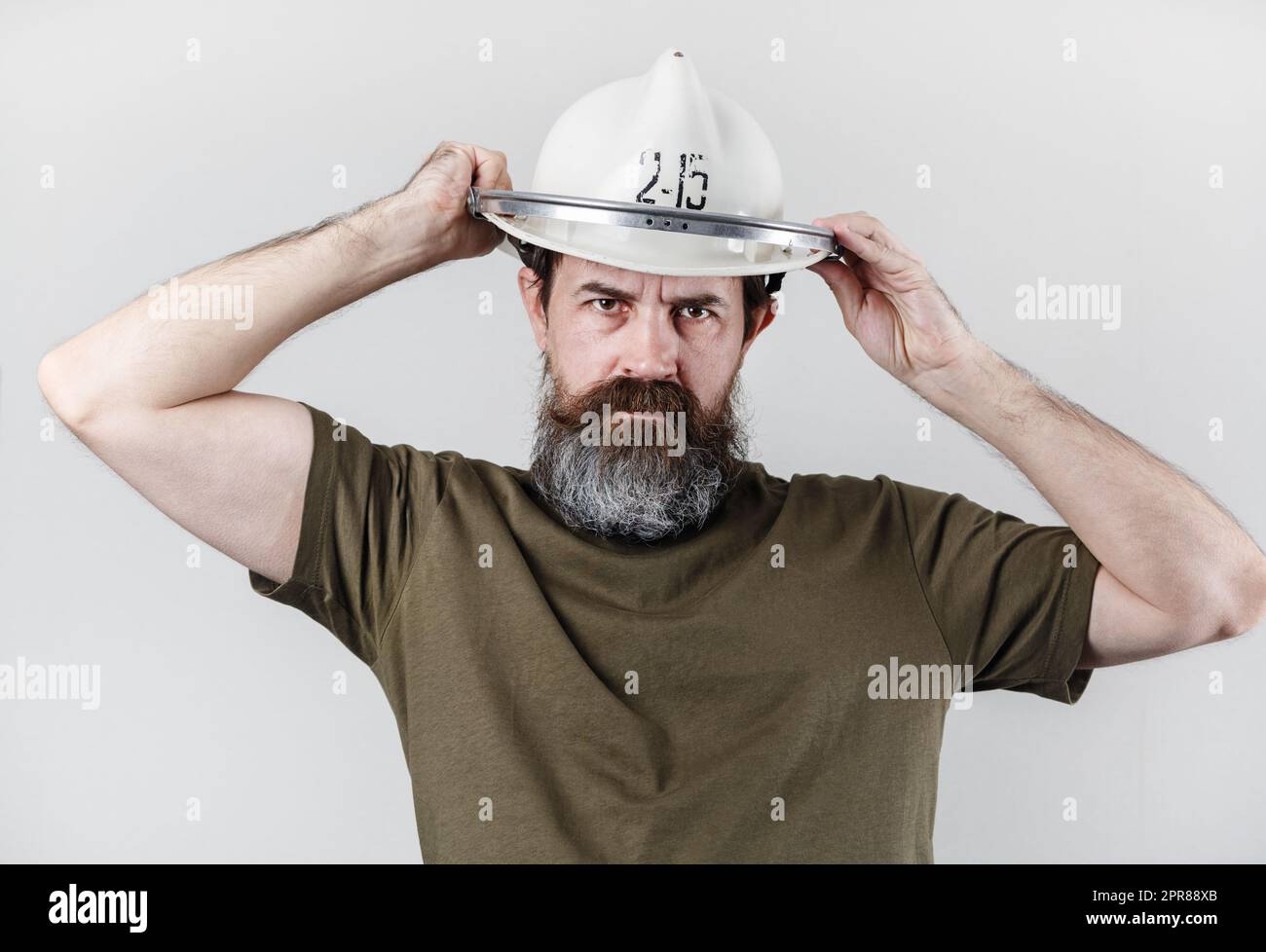 Feuerwehrmann, alter Feuerhelm Stockfoto