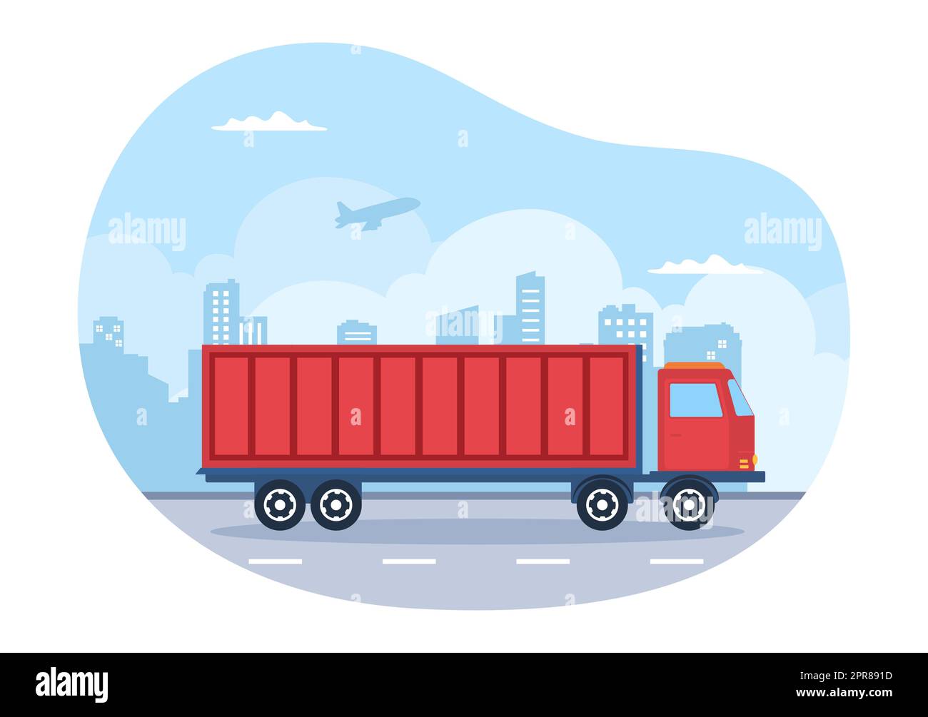 Trucking Transport Cartoon Illustration mit Cargo Delivery Services oder Cardboard Box an den Verbraucher in Flat Style Design gesendet Stockfoto
