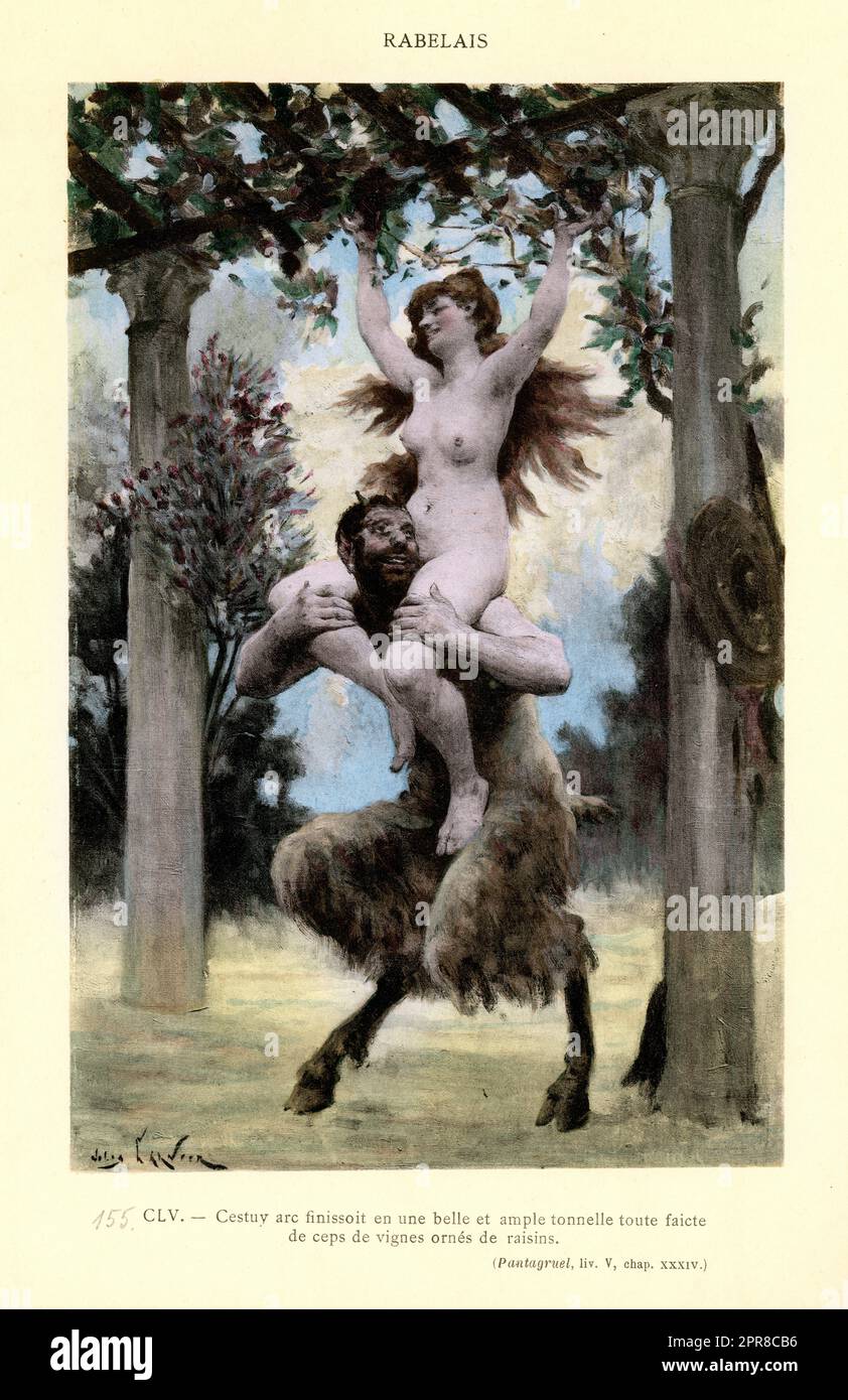 Vintage-Illustration einer Szene aus Francois Rabelais Gargantua und Pantagruel von Jules Garnier. Buch 5 Kapitel XXXIV. Stockfoto