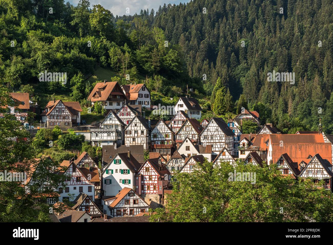 Panoramablick auf Schiltach im Schwarzwald, Kinzigtal, Baden-Württemberg, Deutschland Stockfoto