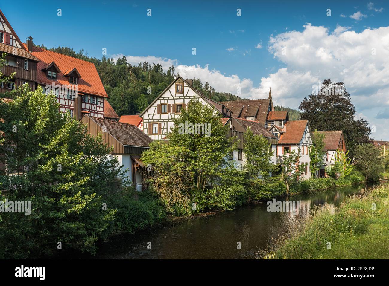 Fachwerkhäuser in der Stadt Schiltach im Schwarzwald, Kinzigtal, Baden-Württemberg, Deutschland Stockfoto