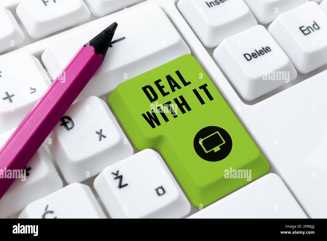 Unterschreiben Sie, um „Deal With IT“ anzuzeigen. Geschäftsansatz passt sich einer bestimmten Situation an und geht weiter -49152 Stockfoto