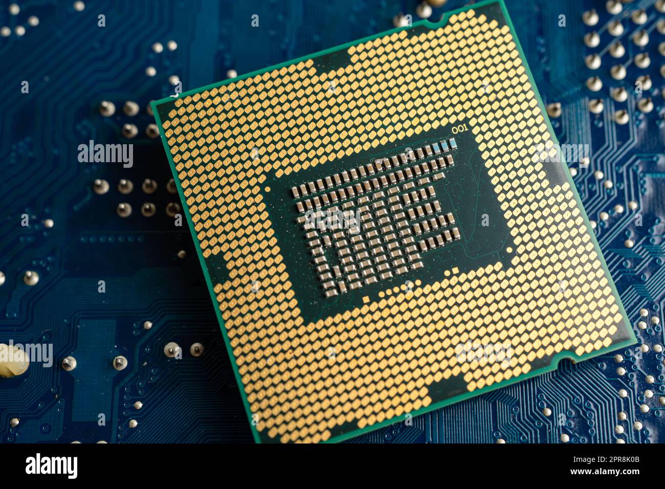 CPU, Zentralprozessoreinheit Chip Chip auf Leiterplatte in PC- und Laptop-Computertechnik. Stockfoto