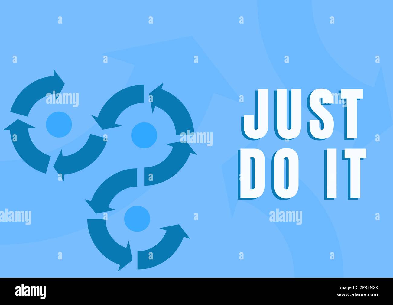 Textbeschriftung zur Präsentation von Just Do IT. Konzeptionelle Motivation für Fotos, um etwas zu tun, haben ein Disziplin-Pfeilzeichen, das das erfolgreiche Durchführen von Projektzyklen symbolisiert. Stockfoto