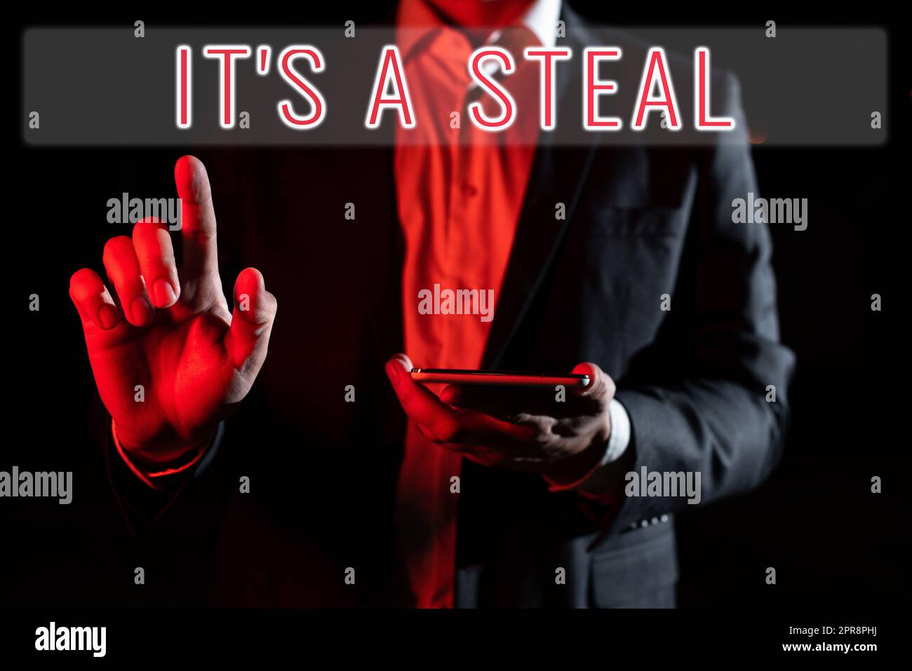 Inspiration mit dem Schild „IT S“ ist ein Schnäppchen. Ein Wort zum Thema „Erhalt vertraulicher Informationen Cyber-Sicherheitsverletzungen Hacking man Holding Tablet“ und „Zeigen mit einem Finger auf wichtige Nachricht“ Stockfoto