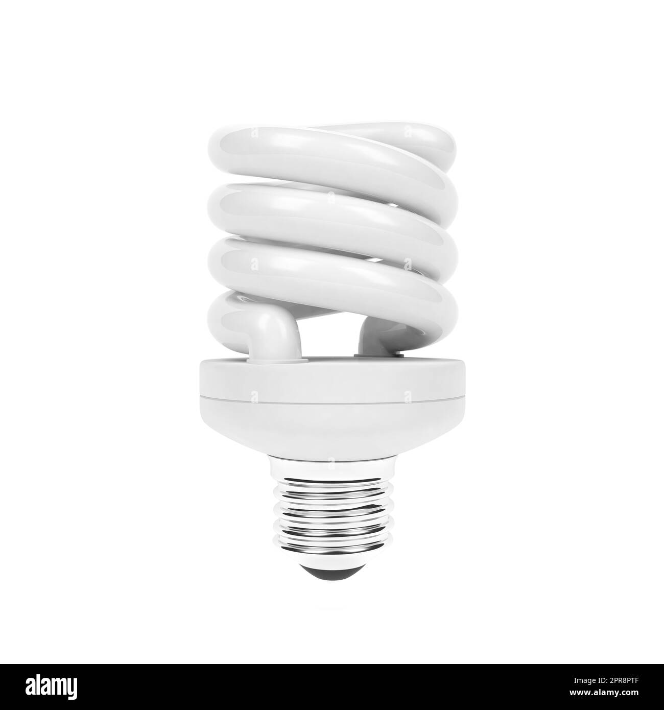 Kompakte Leuchtstofflampe. Glühbirne auf weißem Hintergrund isoliert. CFL. 3D Abbildung. Stockfoto
