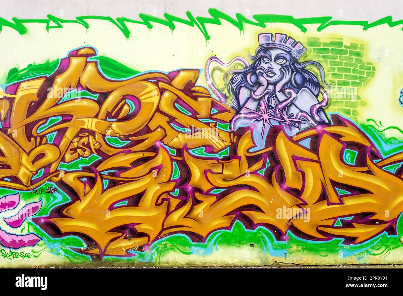 Graffiti kennzeichnet urbane Straßenkunst in Sofia, Bulgarien, Osteuropa, Balkan, EU Stockfoto