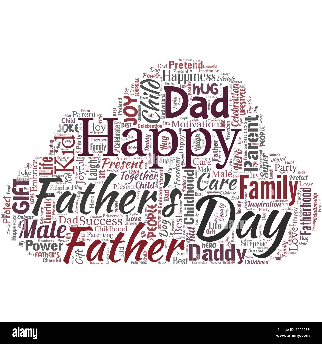 Große Wortwolke in Form von UFO mit Worten Happy Father's Day. Zeit des Jahres, um Väter auf der ganzen Welt zu feiern Stock Vektor