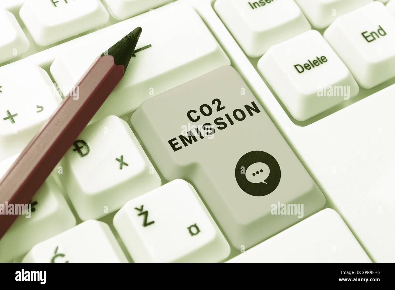 Handschrift Text CO2 Emission. Geschäftsidee Freisetzung von Treibhausgasen in die Atmosphäre im Laufe der Zeit -49085 Stockfoto